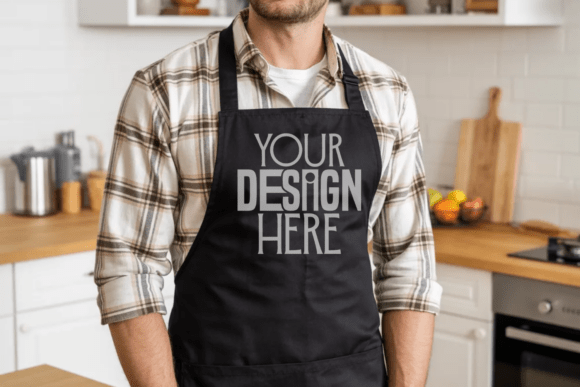 Black Apron Model Mockup for Professional Design Presentations