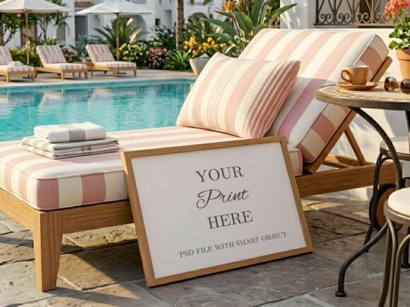 Horizontal Wood Frame Mockup Resort Pool