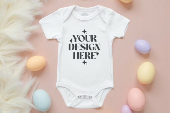 White Baby Onesie Mockup Easter